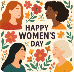 Gráfico con flores y mujeres de distintas nacionalidades y edades